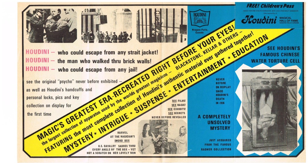 Houdini Museum Brochure from Original Location (Back Side)